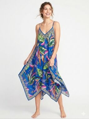 Jealous Tomato Blue and Black Tropical Print Dress